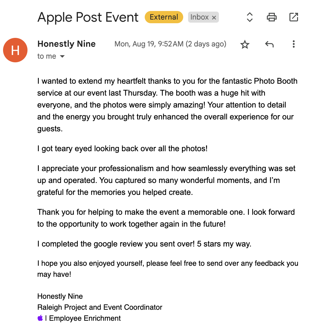 A testimonial from Apple